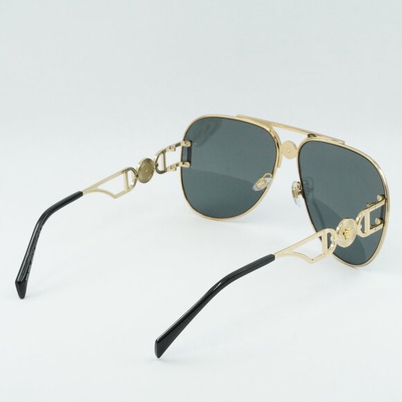 Versace VE2255 100287 Sunglasses Gold Aviator Frame, Dark Grey Lenses - Picture 5 of 12